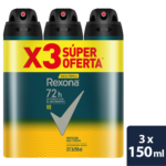Desodorante Antitranspirante Aerosol Hombre Rexona (3 Unidades De 150 ml C/U – Oferta)