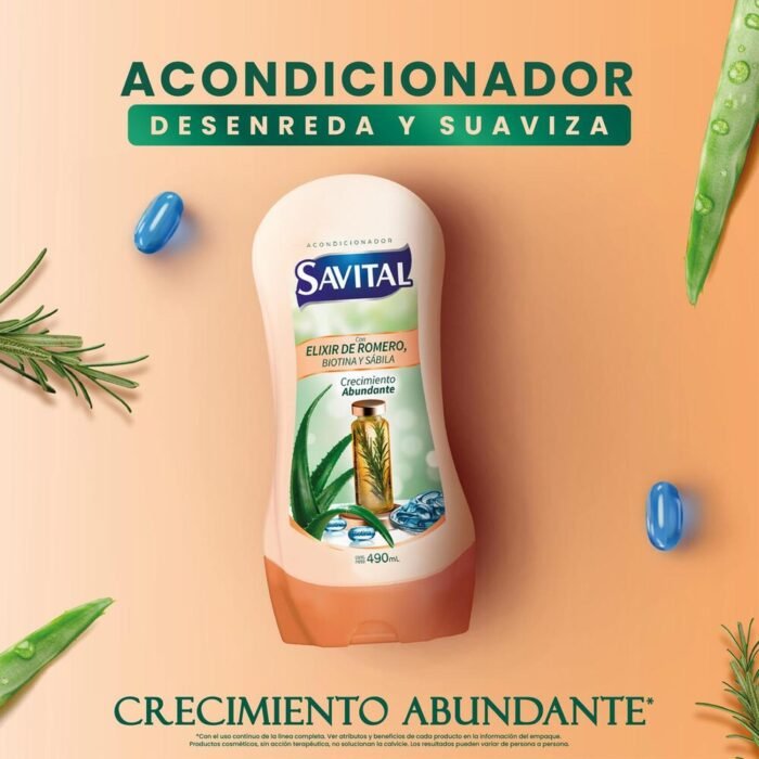 Acondicionador Savital ELIXIR de Romero, Biotina y Sávila 490ML - Imagen 3